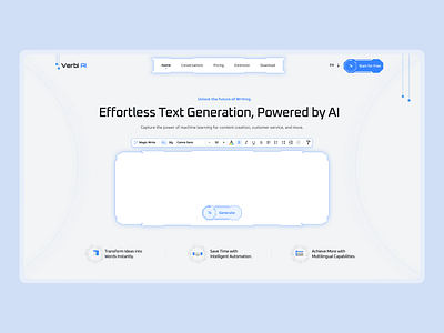 VerbiAI - AI Text Generator | Design Concept aiwriting branding contentcreation effortlesswriting figmadesign machinelearning productivity textgeneration uidesign uiux verbiai writingtools