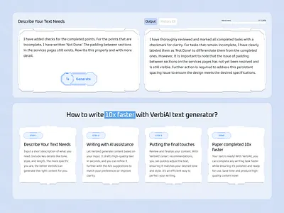 VerbiAI - AI Text Generator | Design Concept aiwriting branding contentcreation effortlesswriting figmadesign machinelearning productivity textgeneration uidesign uiux verbiai writingtools