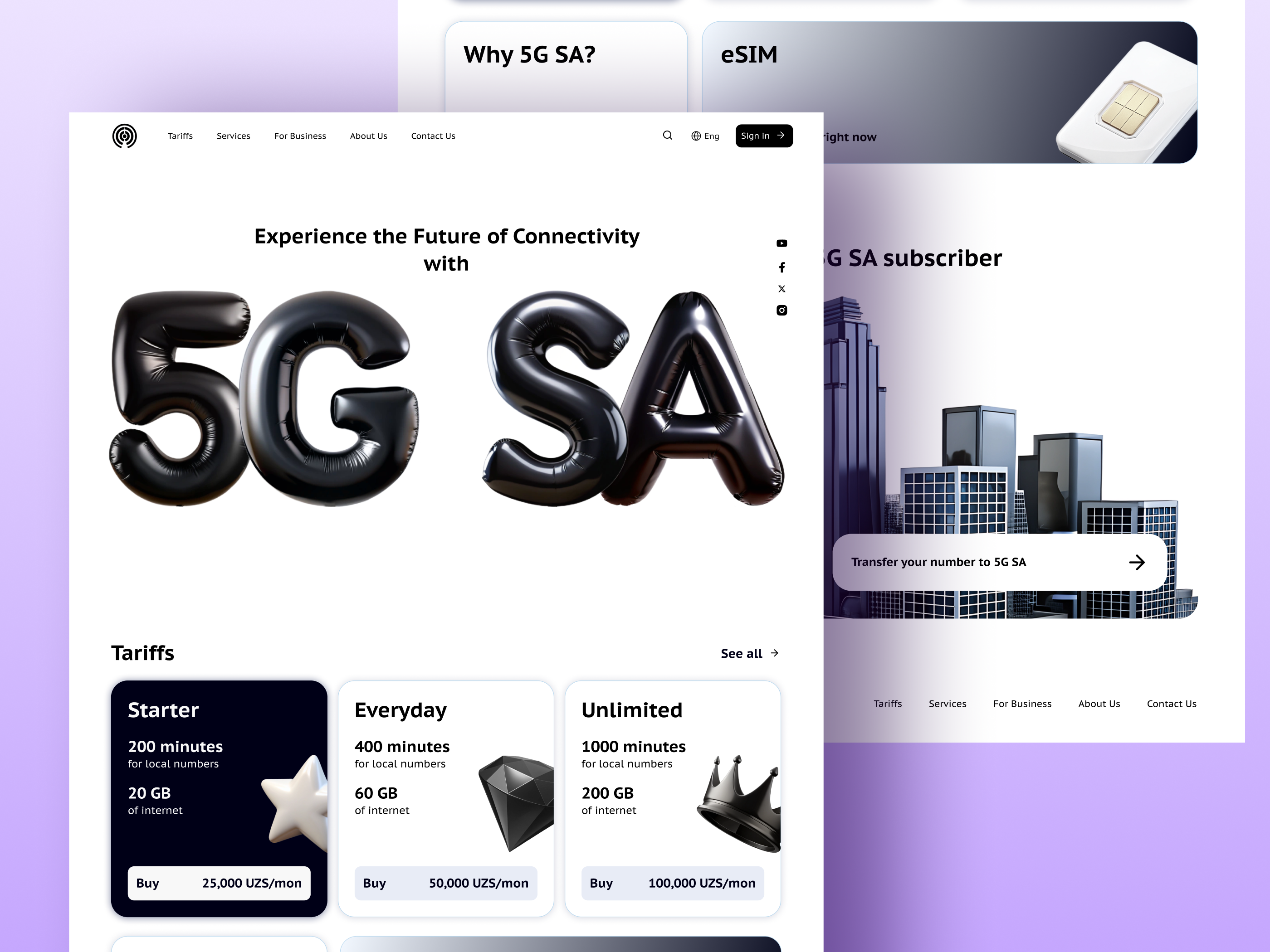 Сoncept for a 5G SA mobile operator 3d animation black and white branding concept design digital graphic design landing landing page mobile operator motion graphics ui ux web