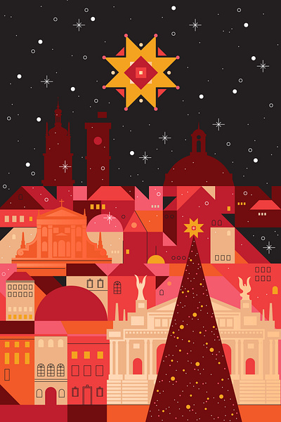 Christmas card for Lviv City Post branding celebration christmas card christmas star christmas tree city card doodle drawing geometrical style graphic design holiday illustration lviv postcard poster print sightseeing ui ukraine