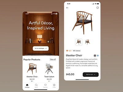 Artful Décor, Inspired Living: E-commerce App app design design ecommerce ecommerce design furniture home decor home screen intuitive design mobile app mobile ui mobile ux modern design product design shopping ui ui design user experience user interface ux ux design