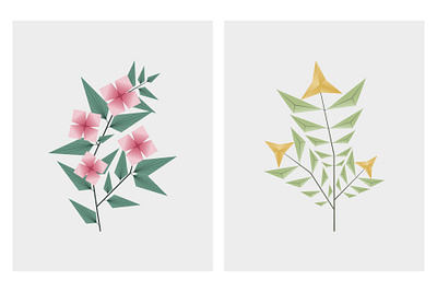 Floral Geometric Design | Illustration - 2 design digital art digital illustration drawing flower gold green illustration leaves pink plant vector