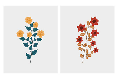 Floral Geometric Design | Illustration - 3 blue digital art digital illustration drawing floral geometric flowers gold graphic design illustration leaves orange red vector