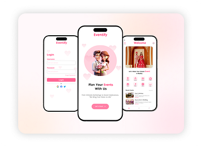 Event Planner Mobile App Design branding event app event organizer event organizer app event organizing website event planner event planner app event planner website event planning event website eventify pink theme website portfolio design portfolio website ui uiux design uiux porfolio desgn wedding preparation website