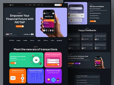 Paytap - Fintech App Landing Page Template business dark design digital business fintech landing page layouts paytap ui ui design unified ui unifiedui user experience ux website