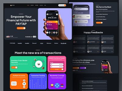 Paytap - Fintech App Landing Page Template business dark design digital business fintech landing page layouts paytap ui ui design unified ui unifiedui user experience ux website