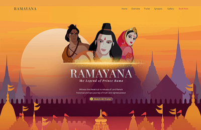 Ramayana movie launch website animation branding cinema colorful design figma graphic design landing page mobile motion graphics movie orange and yellow parallax design ramayana religious ticket booking ui ux website website design