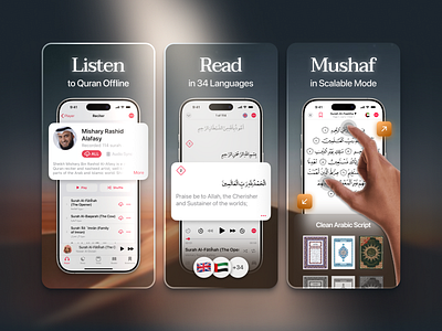 Quran App Screenshots Design app store branding clean creative design figma graphic design illustration interaction ios iphone islam minimalism modern muslim screenshots story typography ui visual