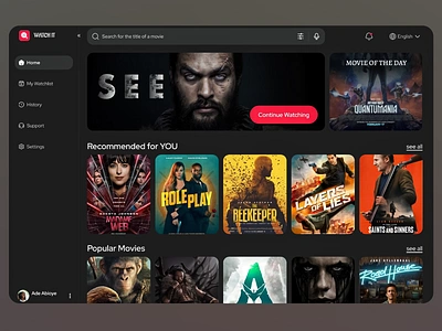 WATCH IT- Movies Platform Design branding cinema design graphic design homepage interactive platform design landing page movie movie catalogue movie platform platform design premier series streaming ui user experience ux design uxui watch list web ui