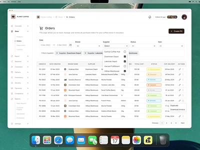 Planet Coffee - Inventory Management Dashboard dashboard designexploration interactiondesign interfacedesign ui design uiuxdesign userexperience