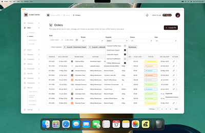 Planet Coffee - Inventory Management Dashboard dashboard designexploration interactiondesign interfacedesign ui design uiuxdesign userexperience