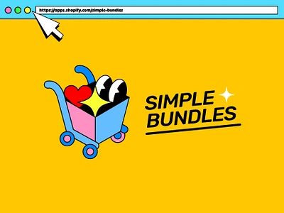 "Simple bundles" logo branding cartoon cartoon character discount eyes illustration logo old cartoon shopify shopping shopping cart sticker vintage