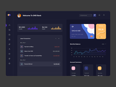 QuantumCash - Banking Dashboard UI - Dark Version banking banking dashboard dashboard dashboard ui finance finance dashboard homepage management tools product design saas dashboard ui design web web design