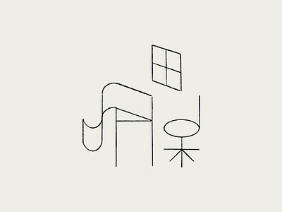 Abstract Minimalist Line Drawing of a Creative Workspace abstract artist chair creative designer desk digital illustration line art line drawing minimalist modern office paper simplicity space table window workspace writer