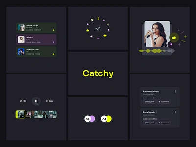 Catchy - Talent Discovery App bento components concept dark mode design discovery illustration ios minimal mobile music product design strv strvcom talent ui visual direction