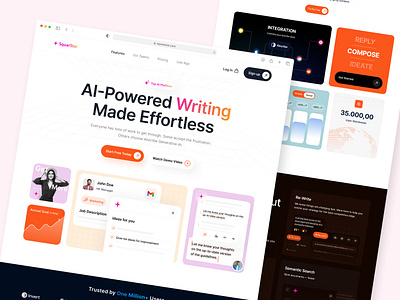 Ai-Powered Effortless Writing Landing Page UI UX Design branding design figma figma design figma uiux design glisterflow graphic design interaction design omarfaruk47 ui uiux uiux design user experience user interface website design website uiux design