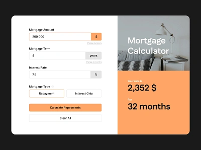 Mortgage Calculator aesthetic banking calc calculate calculator currency desktop minimalistic money mortgage orange payments savings ui