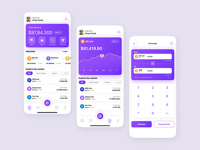 Crypto Wallet Mobile App UI UX Design app design app ui design app ui ux branding design figma app design figma design figma designer figma ui ux design glisterflow graphic design interaction design omar faruk design omar faruk ui ux designer omarfaruk47 ui uiux uiux design user experience user interface