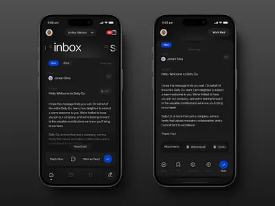 Email app / dark mode. card communication dark darkmode email emailapp message new mail people productivity ui ux