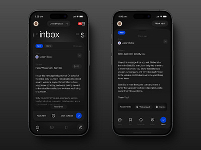 Email app / dark mode. card communication dark darkmode email emailapp message new mail people productivity ui ux