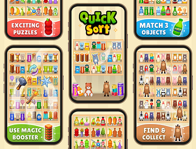 Quick Sort – Game UI/UX Design 🎮✨ creativedesign designinspiration dribbbleshowcase findandcollect game design gameart gameui gameux gamingexperience magicboosters match3game mobilegame mobilegamedesign puzzlegame quicksort uidesign uiux uxdesign uxstrategy