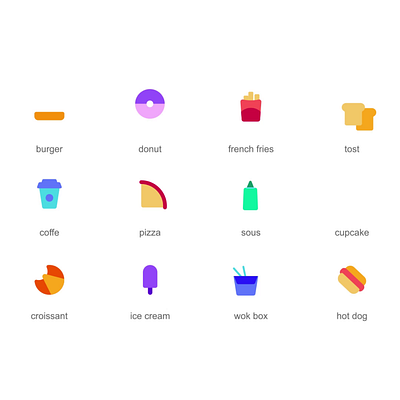 Fast Food 2d Icons Set Animation 2d animation burger coffee croissant cupcake donut fast food flat food french fries hot dog ice cream icons illustration motion pizza sauce toast wok box