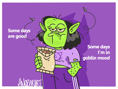 Mood of the day 2d cartoon character digital goblin illustration mood procreate style