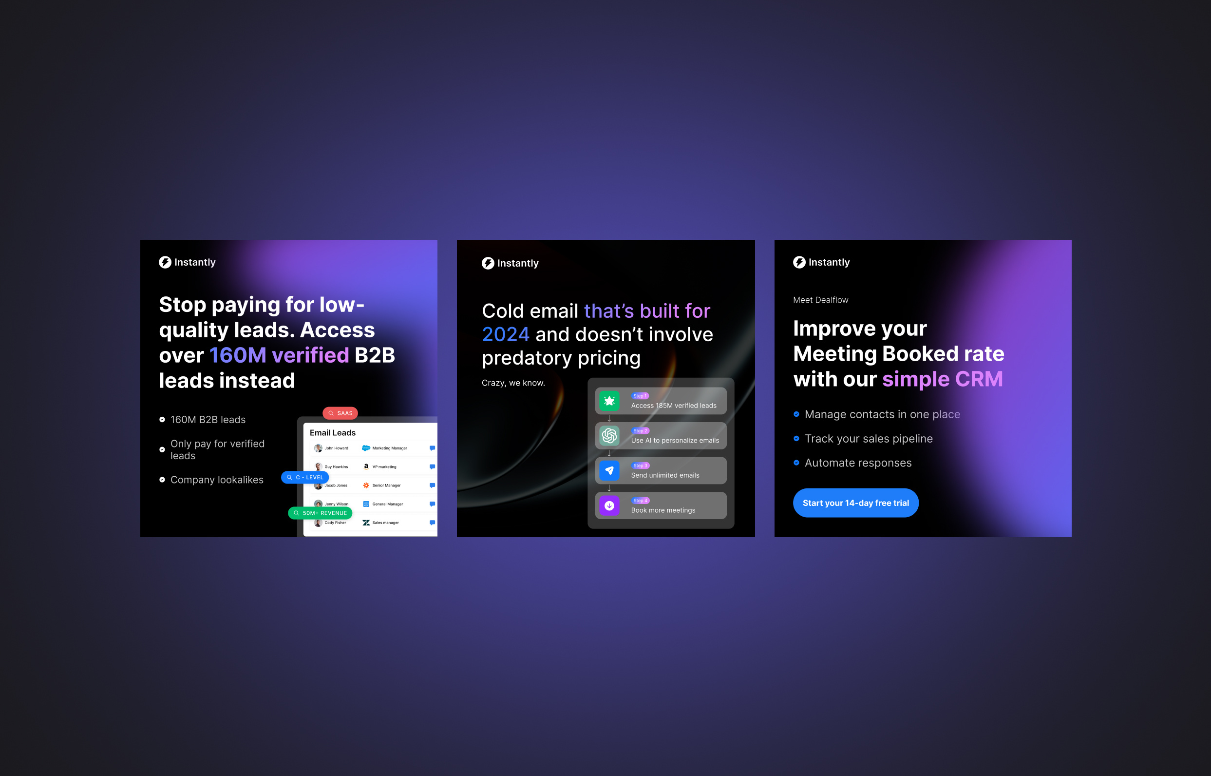 Instantly - Social Media Ads ads advertising branding design first block graphic design landing page minimal social media ui ui elements ux uxdesign webdesign
