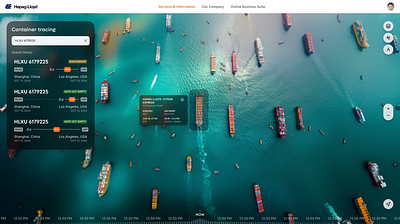 Container tracing dashboard for Hapag-Lloyd app cargo delivery design illustration logistics research ships tracing ui ux vessels