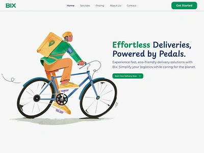 Effortless Deliveries – Bix Hero Section bycicle delivery eco green hero illustration landingpage nature ui ux vehicle video website