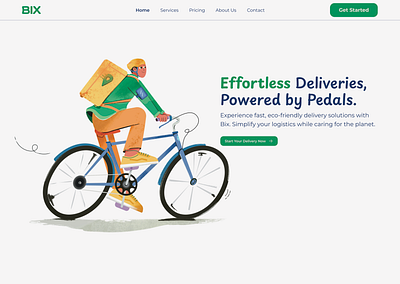 Effortless Deliveries – Bix Hero Section bycicle delivery eco green hero illustration landingpage nature ui ux vehicle video website