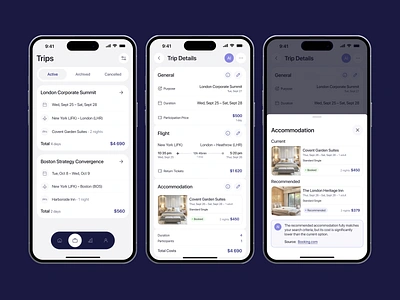 Business Trips Management App ai b2b business business trip card corporate guide interface management mobile mobile ui ticket travel app traveling trip