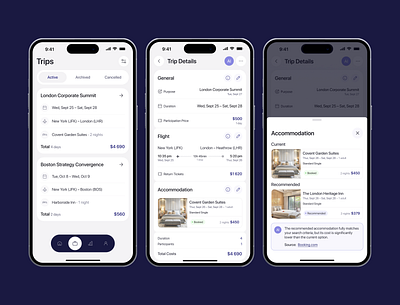 Business Trips Management App ai b2b business business trip card corporate guide interface management mobile mobile ui ticket travel app traveling trip