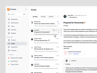 Email Page - CRM Dashboard chat clean crm dashboard design email email dashboard emails emails page messages minimalist modal product design reply saas saas dashboard tool ui ux web app