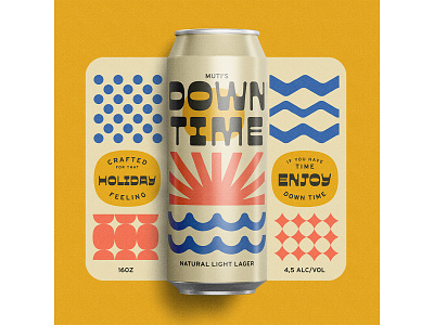 Down Time Lager beer blue cream illustration label lager mockup muti pattern photoshop red texture vector yellow