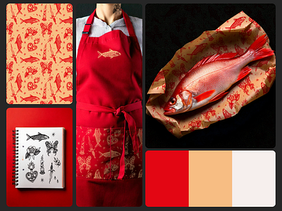 🌹🕯️🐟 Old school tattoo Pattern 🐟🕯️🌹 bento fish graphic design illustration old school patron pattern red tatto