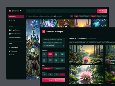 Creovate AI - SaaS UI/UX Design ai art generator artificial intelligence dark generator image saas ui ui design uiux ux ux design website