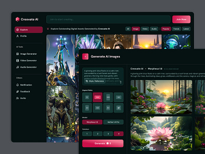 Creovate AI - SaaS UI/UX Design ai art generator artificial intelligence dark generator image saas ui ui design uiux ux ux design website