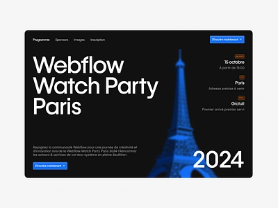 Webflow Watch Party header landing page paris ui ui design webflow