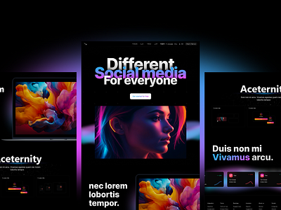 Social media Landing page (Dark theme and neon colors) cool landing page dark dark theme landing page modern design modern landing page neon design ui ui design