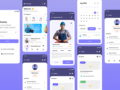 Plumbing Pro App: Crafting a Revolutionary UX branding cleanning grooming home services latest app mobile app nice app plumber plumbing repair saloon ui ux