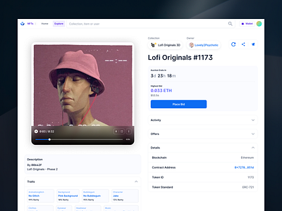 NFT Detail View daily ui designinspiration minimaldesign mobile ui nfts productdesign ui design web design web3design