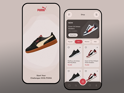 PUMA — Sneakers Mobile App 3d sneakers app application branding design digital sneakers ecommerceapp home interactive design landing page mobile app mobile design online store puma store shop sneakers sneakers store ui ui design ux