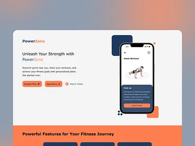 PowerZone Fitness App Landing Page designshowcase fitnessapp gymmotivation ui uiuxdesign webdesig