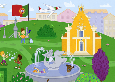 Lisbon. Wimmelbuch puzzle. 3/4 piece. boardgame bookillustration characterdesign childrenillustration cityillustration hiddenpicture kidlit kidlitart lisbon nonfiction park picturebook portugal puzzle puzzleboard puzzlegame wimmel wimmelbild wimmelbook wimmelbuch