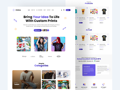 Print On Demand Website Landing Page animation branding design figma landing page design print on demand ui user experience user interface ux web design