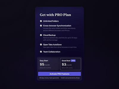 Upgrade Plan Banner for SaaS ai app app design crypto dailyui dark extension features payment plan productivity saas stripe subscription ui upgrade ux violet web