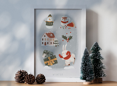 Cozy winter - poster design card cartoon character christmas cozy creative market cute design elements illustration poster snow snowman winter