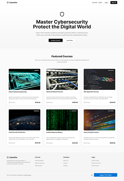 Cyber Edu - Learning Management Platform clean course platform cybersecurity learning management platform lms modern design online course professional design ui ux web design web development