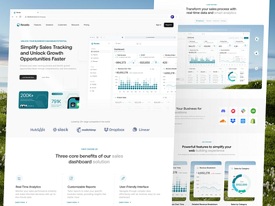 Revello - Dashboard Landing Page 📊 analytics business analytics clean landingpage ecommerce ecommerce management ecommerce sales emura judha landingpage design landingpgae management marketing landingpage performance tracking saas saas landing saas landingpage sales sales analytics sales marketing landing sales performance